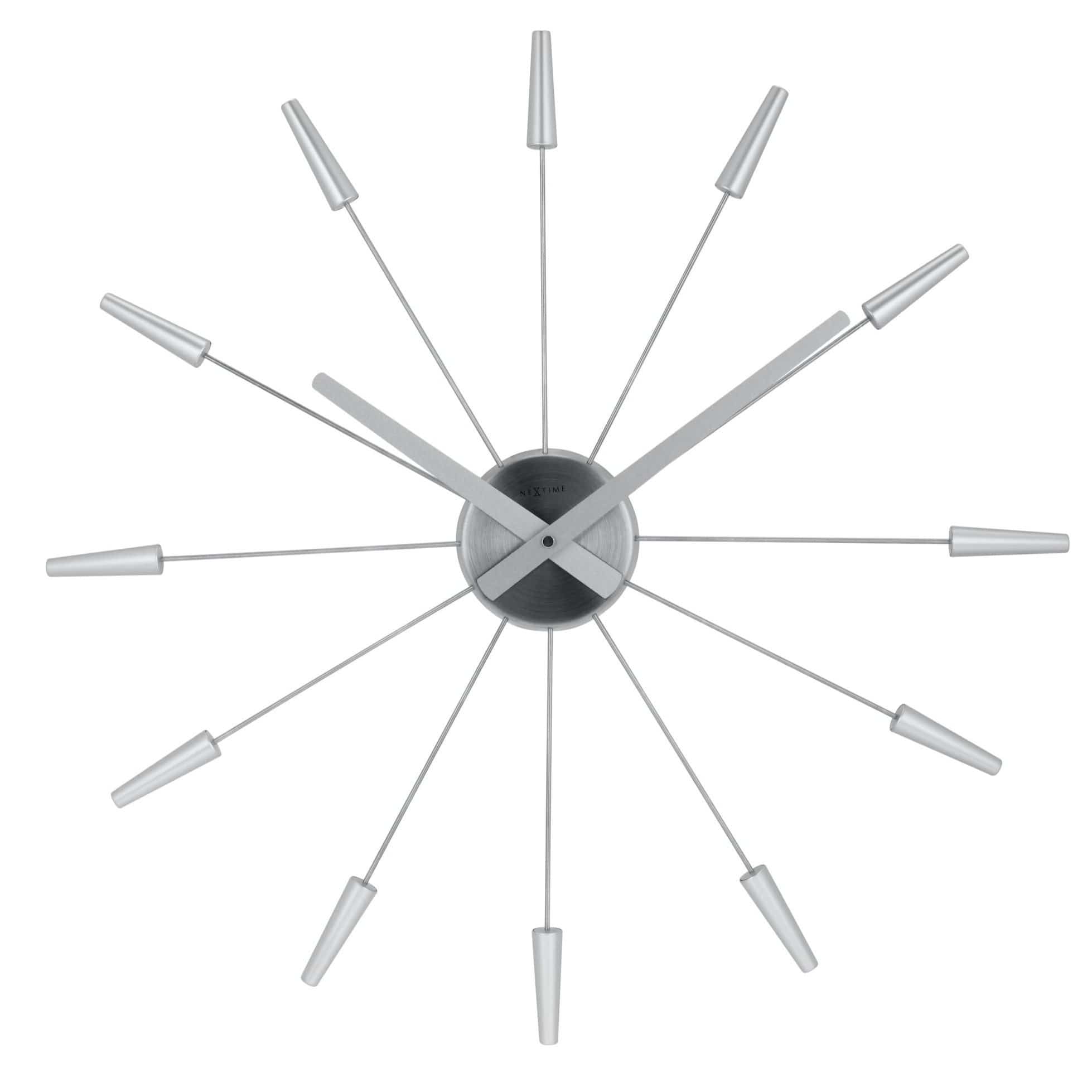 NeXtime Clocks Silent Wall Clock 58cm vintage stainless steel Plug Inn design, front view showing sleek face and modern style.